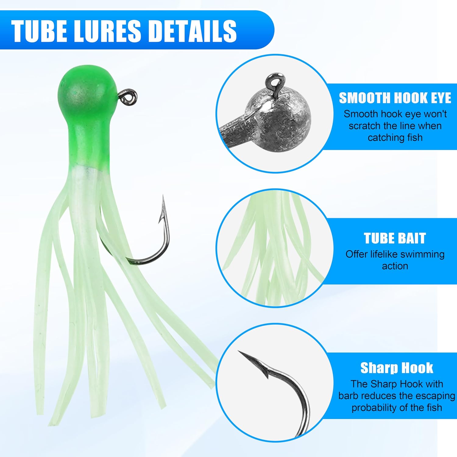 Grub Fishing Lures Jig Heads Hooks Kit, Crappie Lures Tube Baits Soft Worms Grub Tail Crappie Jigs for Bass Trout Bluegill Panfish Fishing 17-140pcs