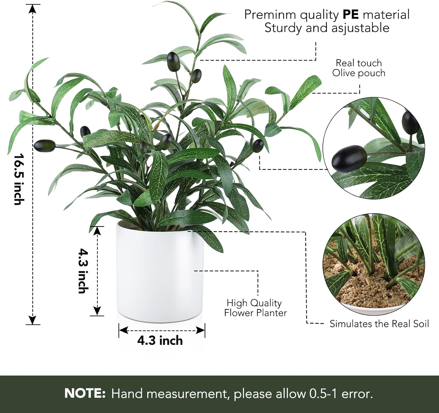 AceList Olive Tree Artificial Indoor,16.5 Inch Fake Olive Tree Nearly Natural Potted Plants White Pot for Home Room Living Modern Farmhouse Entryway Decor - Image 2