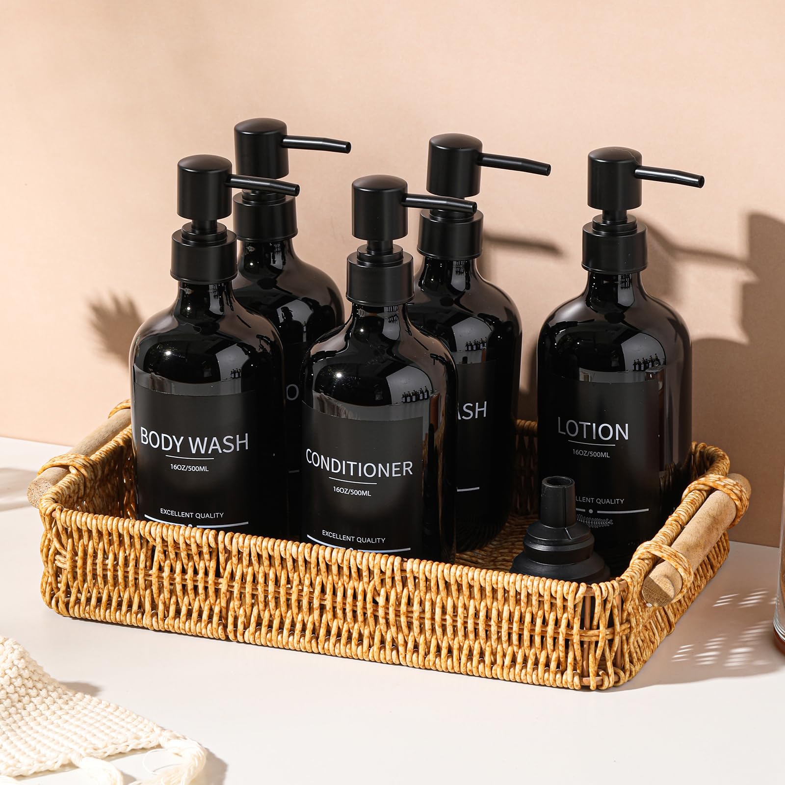 Mithrgrous 5-Piece Refillable Pump Dispenser Bottle Set, 16.9 oz