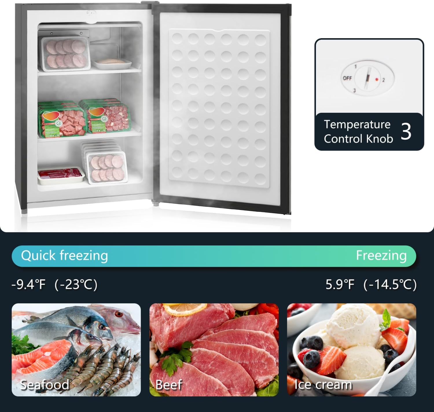 Upright Freezer, 3.0 Cubic Feet Compact Mini Freezer