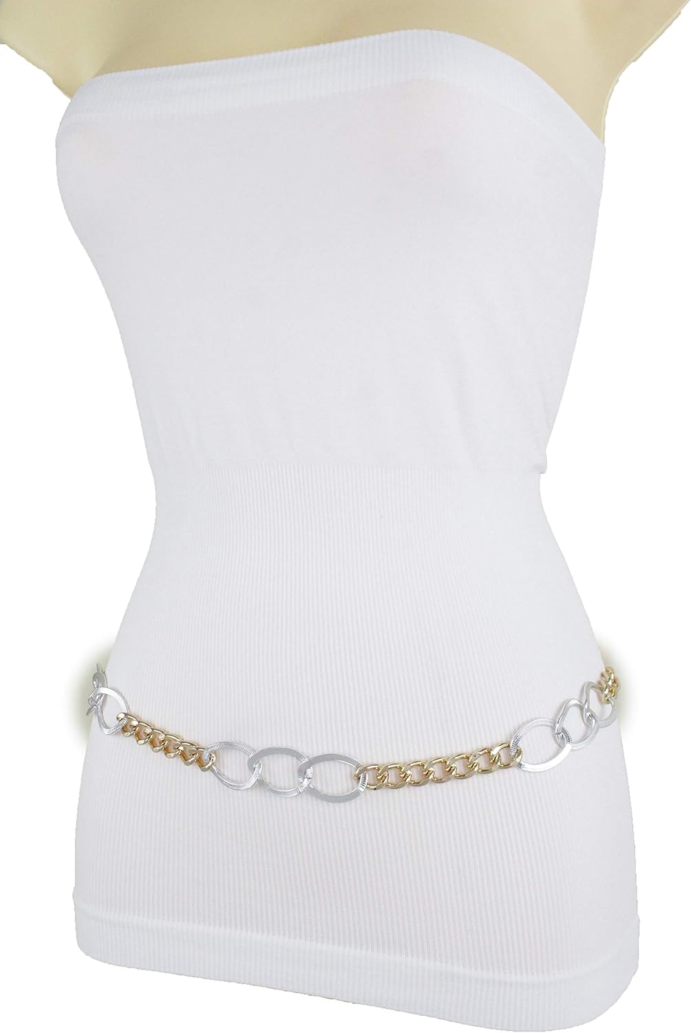 TFJ Women Fashion Belt Gold Metal Chain Thick Silver Links Hip High Waist Waistband M L XL