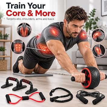 7-Piece Ab Roller Wheel Set with Knee Mat for Home Core Training
