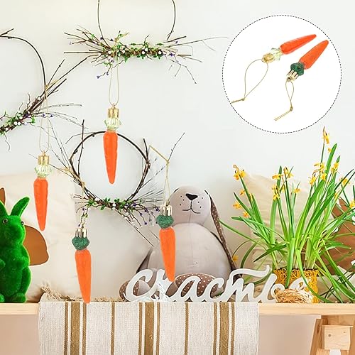 Miniatura 8 de Sewroro 12 piezas de zanahorias de Pascua, decoraciones colgantes de zanahorias de plástico artificial con purpurina, zanahorias de bricolaje,