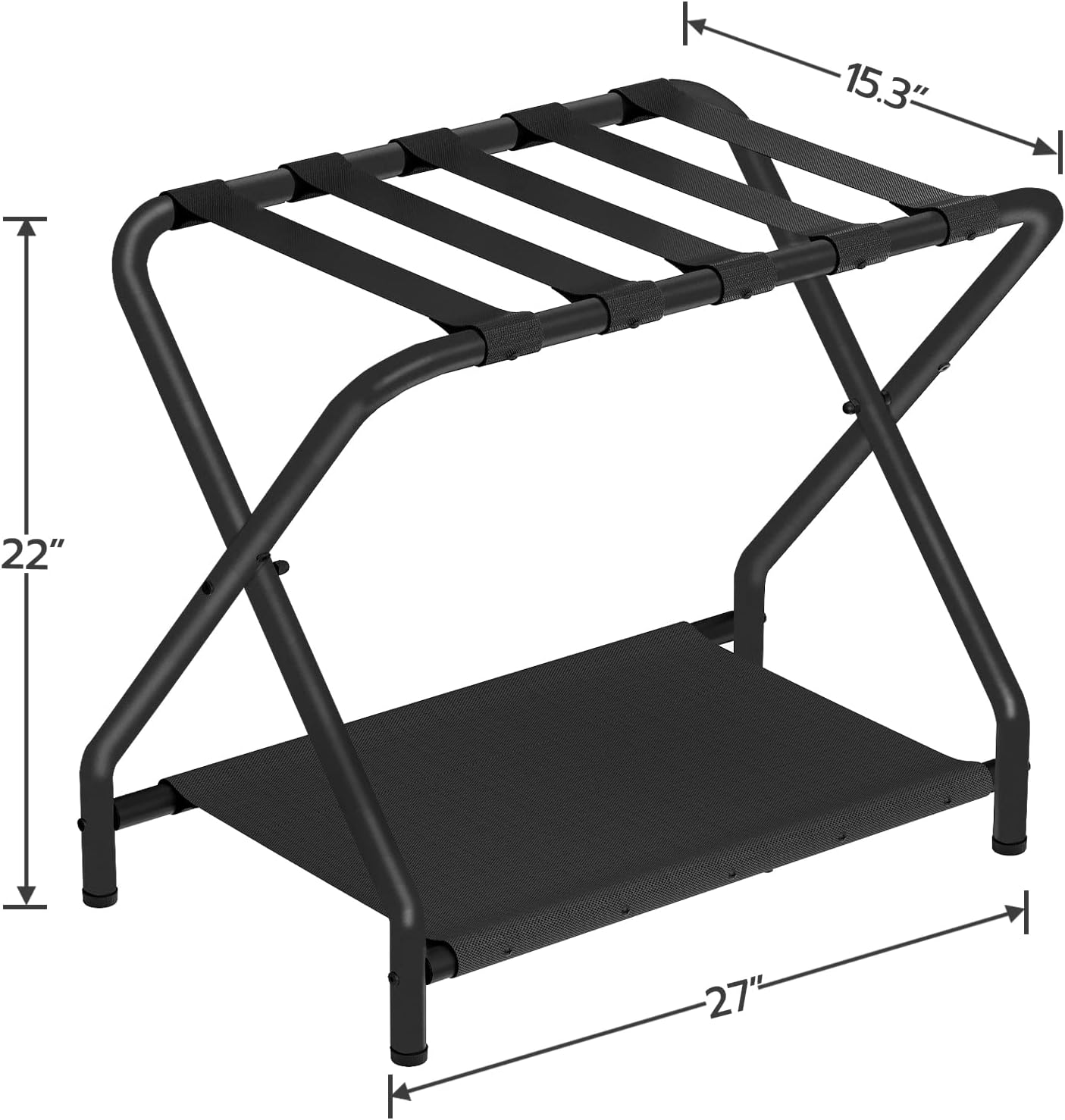 HOOBRO Luggage Rack, Pack of 2, Folding Suitcase Stand with Fabric Storage Shelf for Guest Room, Bedroom, Hotel, Holds up to 100 lb, 27 x 15.3 x 22 Inches, Space Saving, Black BK04XLP201