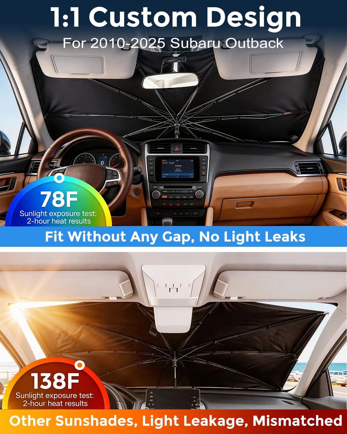 Weektic Custom Windshield Sun Shade Umbrella for Subaru Outback 2010-2026, Double Thickened Ice Crystal Coating, Sun & Heat Protection, Keep Vehicle Cool & Protect Interior
