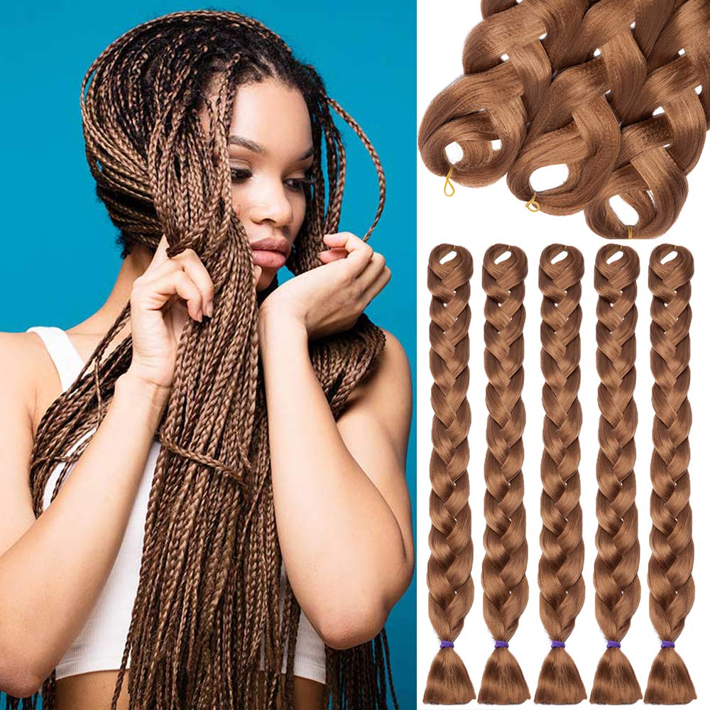 41"(104cm) SEGO 5PCS Extensiones de Pelo Sintético para Trenzas Africanas [Castaño Caoba Claro] Cabello Se Ve Natural Crochet Braiding Hair (825g)