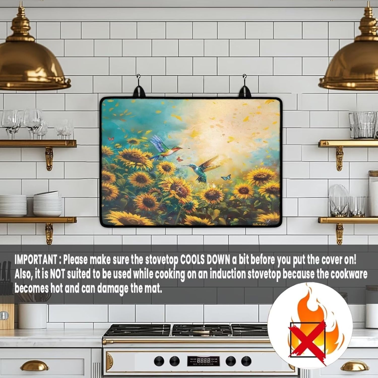 Stove Top Cover, Hummingbird Anti-Slip Stove Top Cover for Electric Stove Large Cooktop Cover Protector Heat Resistant Rubber Mat for Glass Stove Top