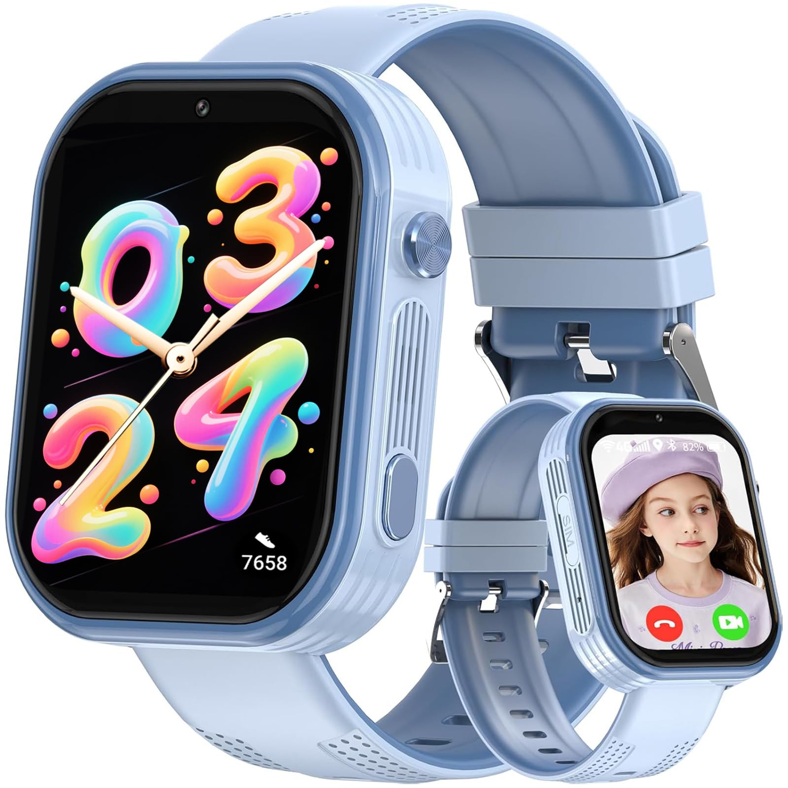 clleylise 4G Reloj Inteligente NiƱo, Reloj Inteligente NiƱa, Smartwatch GPS para niƱos, Videollamada, IP68 Resistente, Voz, Llamada SOS, Juego, Regalos para niƱos y niƱas de 4 a 16 (4G Blue)