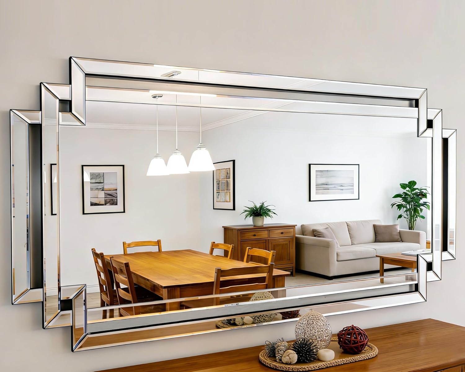 24" X 47" Large Decorative Mirror for Wall Decor, Elegant Living Room Mirror with Glass Pieces and Beveled Edge for Dining Room, Modern Bathroom Mirror Hang Horizontally or Vertically