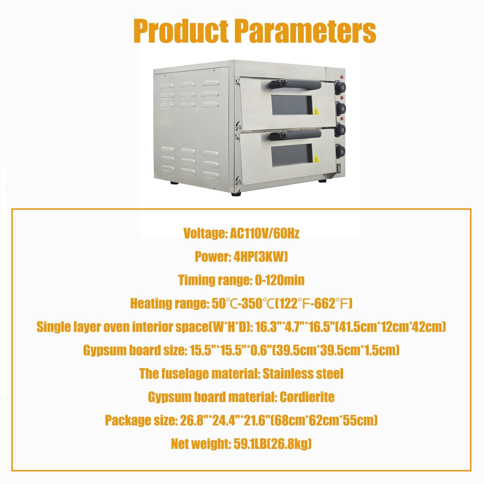 Horno de pizza comercial de 110 V, encimera eléctrica de doble piso, máquina para hornear pizza de 16 pulgadas, horno portátil de acero inoxidable de 3KW con control de tiempo, 0-120 3