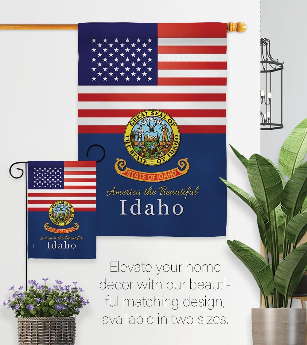 US Idaho Garden Flag - Set with Stand Regional States USA American Territories Republic Country Particular Area - House Decoration Banner Small Yard Gift Double-Sided Made in 13 X 18.5