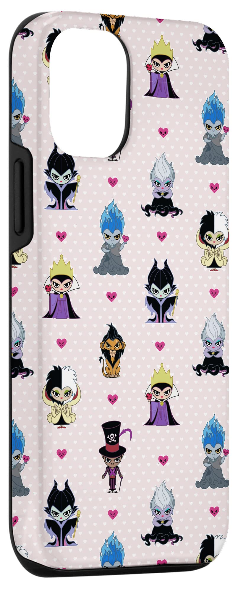 Custodia per iPhone 12/12 Pro Disney Villains Kawaii Chibi Cuori Rosa