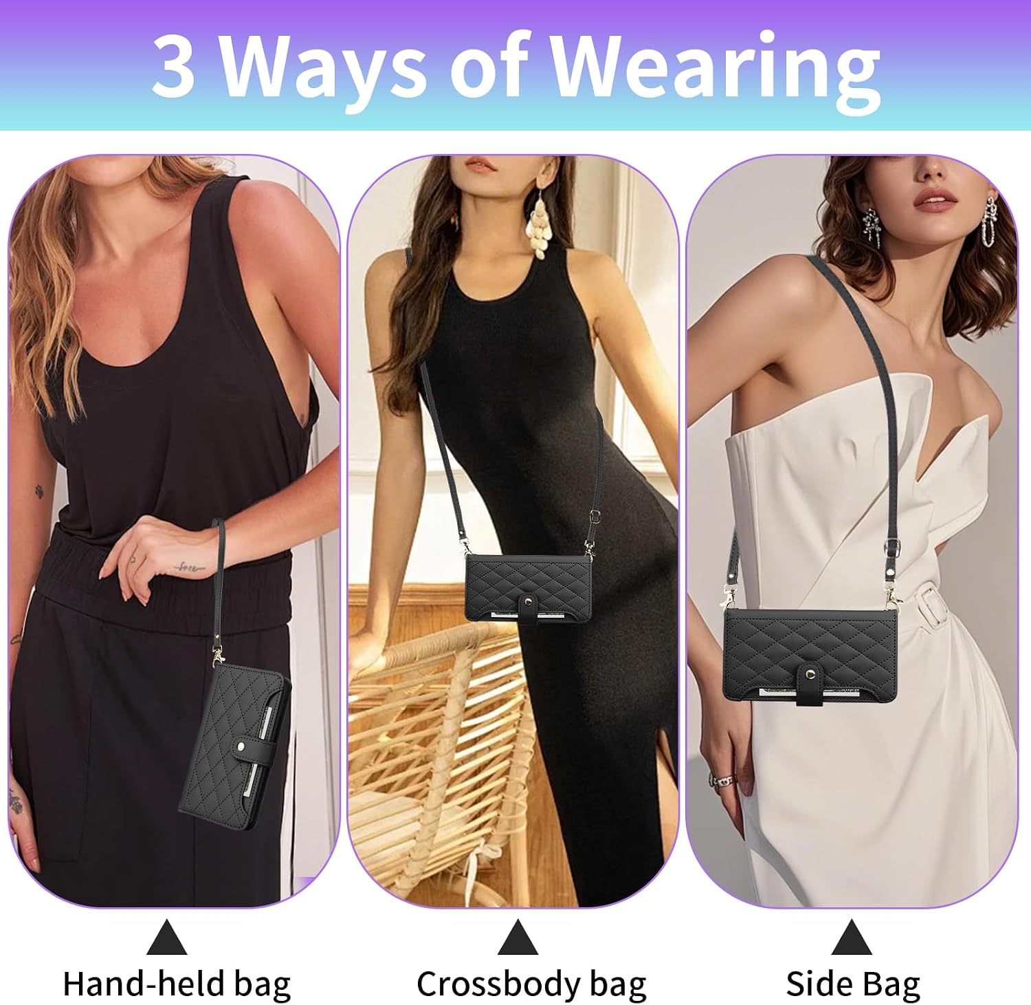 Phone Case for Samsung Galaxy S24/S25 5G Wallet Cell Cover with Tempered Glass Screen Protector Strap Flip Credit Card Holder Accessories Stand S 24 24S 25 25S G5 SM-S931U Women Girls Black image 5