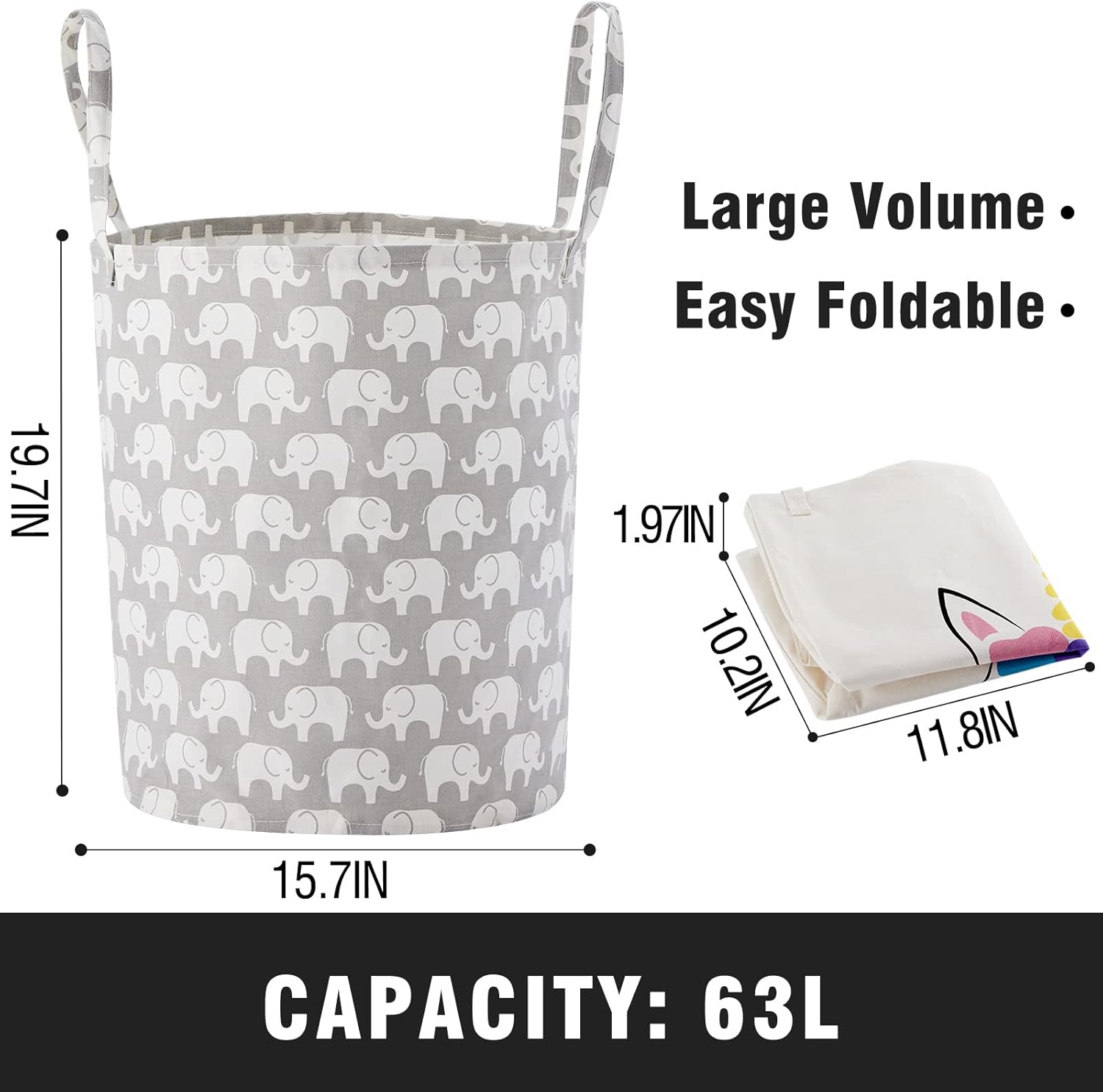 Large Storage Basket for Girls and Boys, Collapsible Laundry Hamper with Long Handles, Toy Bins for Nursery, Kids Room Décor : Baby