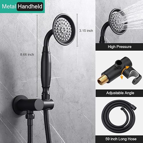 Vista 11 de Juego completo de grifos de ducha antiguos: sistema de ducha de lluvia de montaje en techo, cabezal de lluvia de 9 pulgadas y rociador de mano