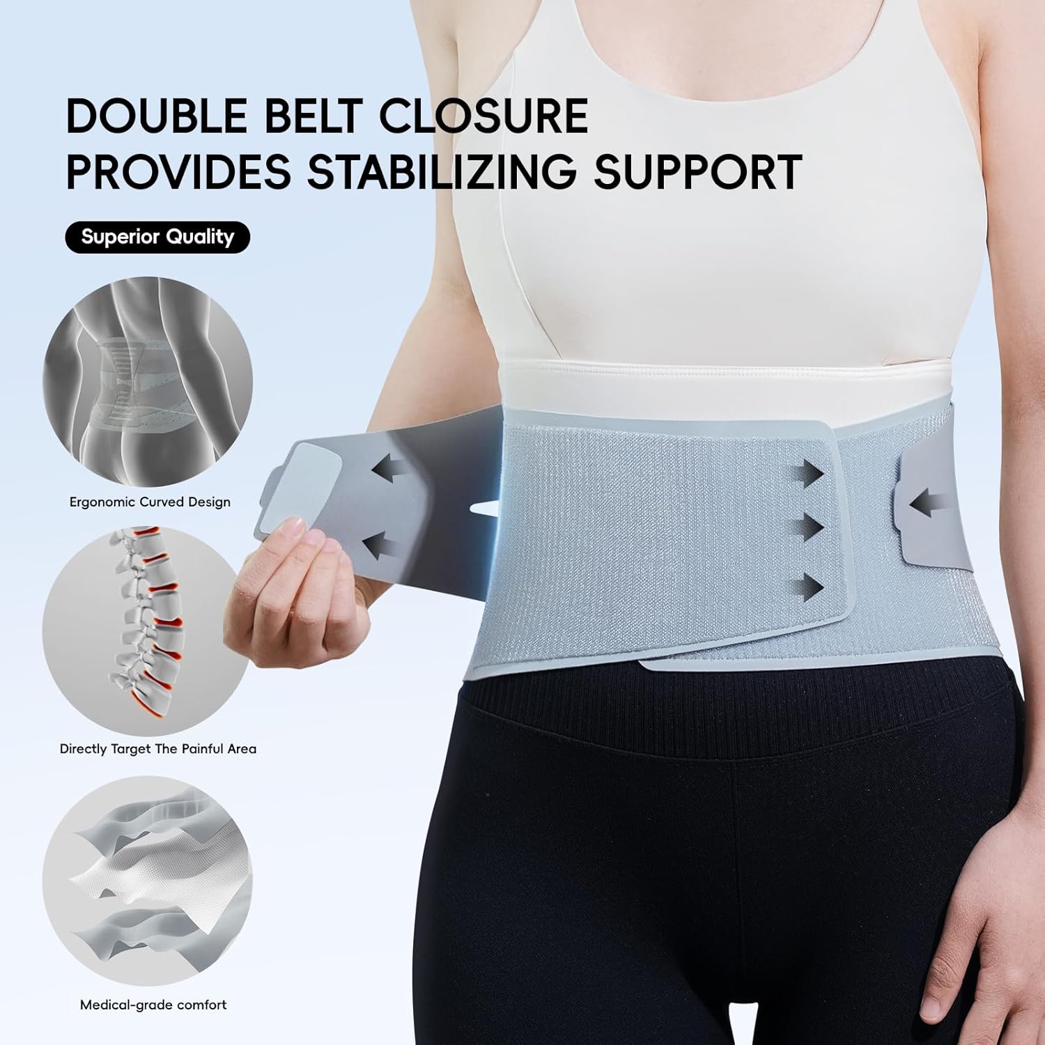 GOUNOD Adjustable Back Brace for Lower Back Pain for Women and Men, Removable Stays Back Support Brace for Herniated Disc, Scoliosis, and Sciatica Pain Relief - Ergonomic Design(Grey/M)