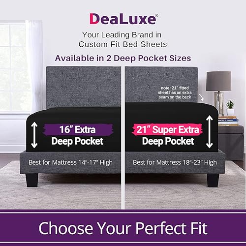 Miniatura 10 de Sábana bajera de esquinas profundas tamaño California King de 21 pulgadas, ajusta perfectamente colchón y cubrecolchón de 17 a 23 pulgadas de