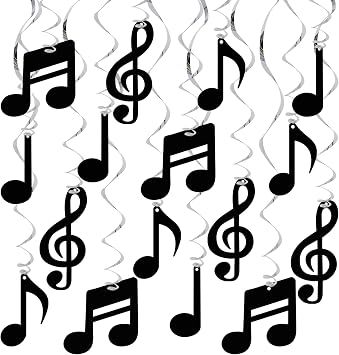 Vuzvuv 25 Pieces Musical Note Hanging Swirl for Party Music Theme Decoration,Music Foil Whirl for School Office Celebration Baby Shower Birthday Party SuppliesBlack