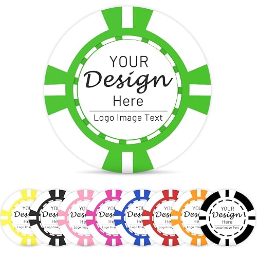 Shueewago Paquete de 100 fichas de póquer de plástico ABS personalizadas para 9 colores impresas con tu texto…