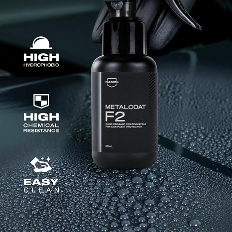 Nasiol MetalCoat F2 Hydrophobic Ceramic Coating Spray Kit for Car Paint, Rims & Exterior Plastics Easy Nano Ceramic Spray & Buff Application, High Gloss Finish 1.69 oz
