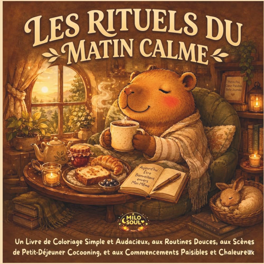LES RITUELS DU MATIN AVEC CAPYBARA: Un Livre de Coloriage Simple et Audacieux, aux Routines Douces, aux Scènes de Petit-Déjeuner Cocooning, et aux ... Paisibles et Chaleureux (Rituels Apaisants)