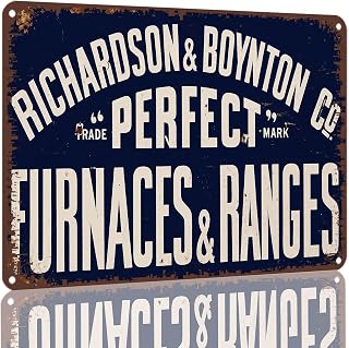 Richardson & Boynton Co. Perfect Furnaces & Ranges Wall Sign 8X12 Inch | Vintage Text Aluminum Sign, Workshop & Store & Garage Metal Decor, Gift for Hardware Collectors