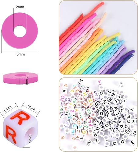 Vista 3 de Augshy Cuentas de arcilla, 6700 cuentas de arcilla para hacer pulseras, incluye cuentas de letras del alfabeto, cuentas redondas Heishi para hacer