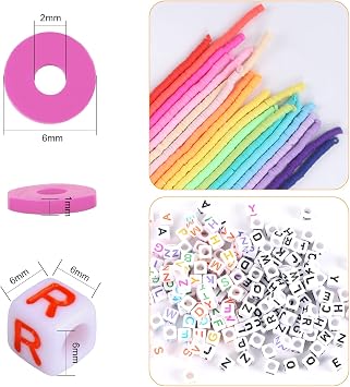 Augshy Clay Beads, 6700 Pcs Clay Beads for Bracelets Making Include Alphabet Letter Beads Round Heishi Jewelry Making Beads Flat Beads for Bracelets Making
