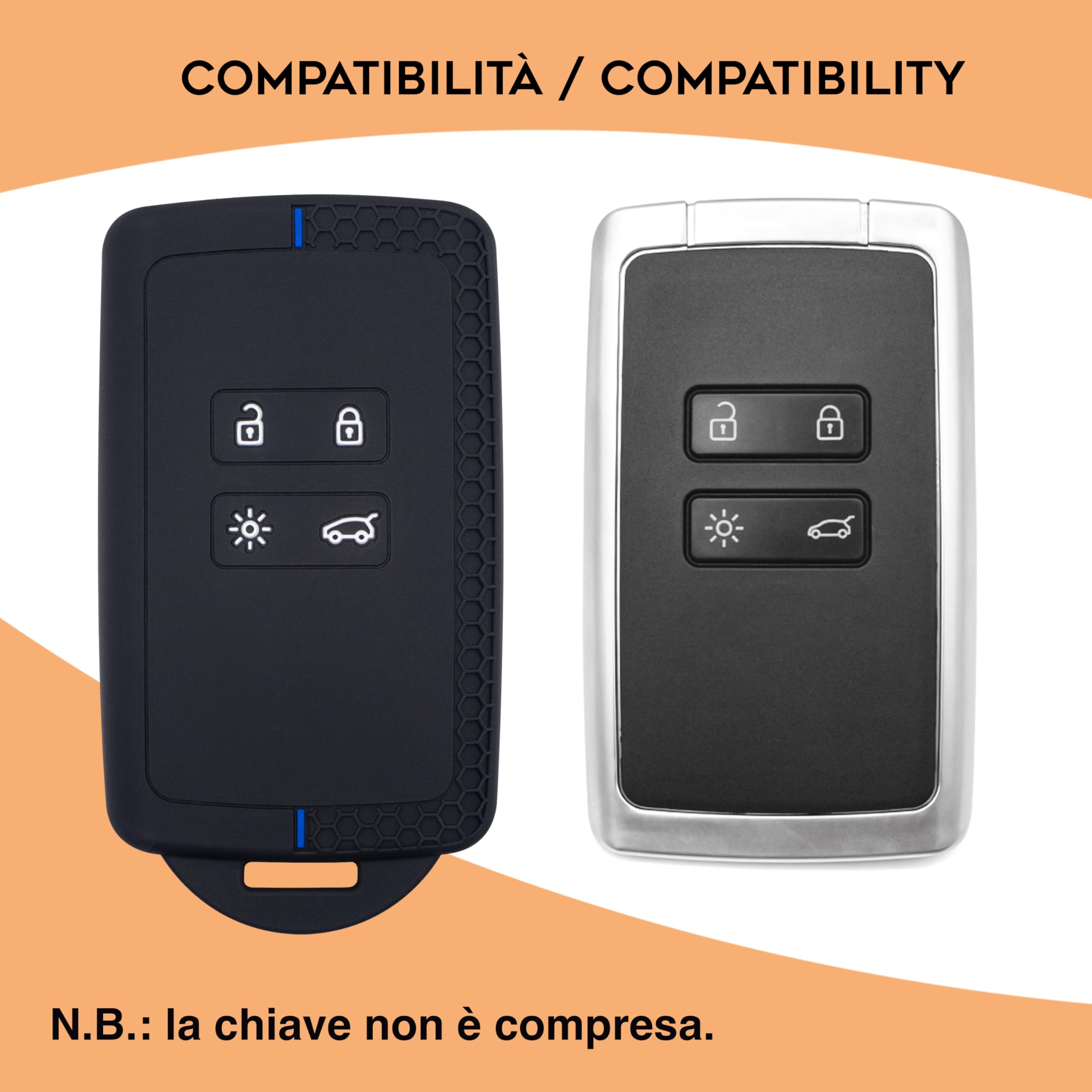 Yumzeco Cover per Chiave Auto, 4 Tasti Silicone TPU Chiavi Copri Protezione Compatibile con Renault Koleos Clio Megane Duster Kadjar, Custodia per Telecomando Chiave Auto con Portachiavi(Nero