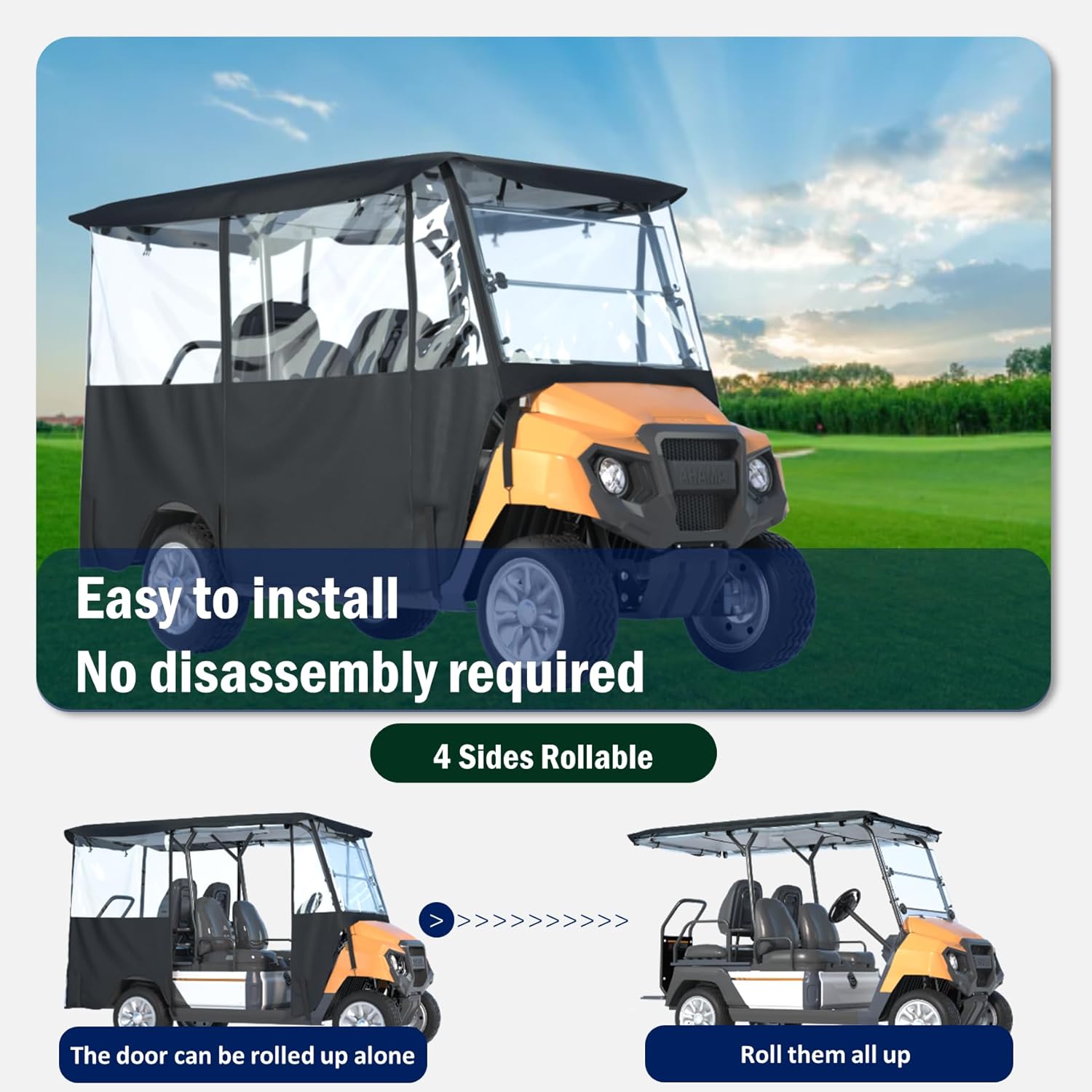 BENVOL Golf Cart Enclosure 4 Passenger –Roof Up to 78", Heavy Duty 900D Waterproof Rain Cover,0.5mm Clear PVC, Fits Club Car Precedent/Onward/Tempo, EZGO & Yamaha, Winter Windprood Cover