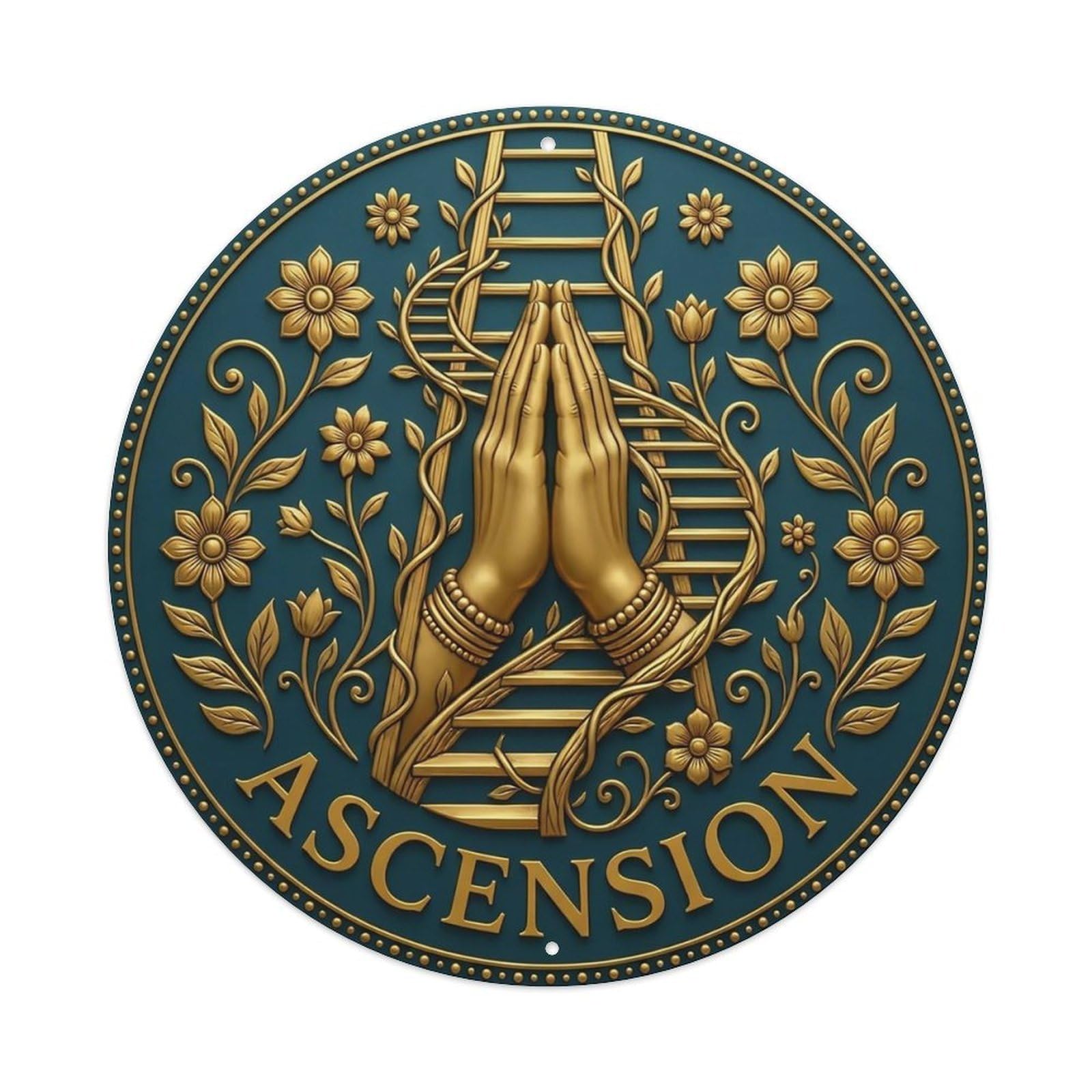 Vintage Namaste Praying Hands Ascension Flower Zen Yoga Metal Tin Sign