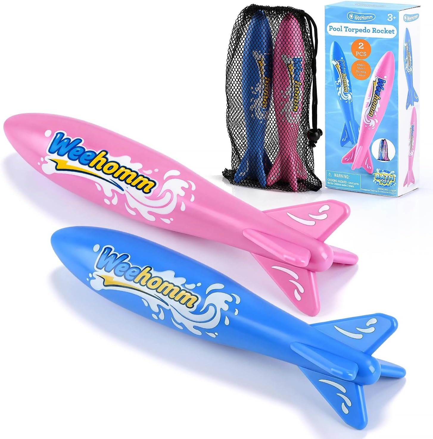 WeeHomm 9'' Toy Torpedo for Pools Diving Toys, Kids Diving Torpedo - 2 Pack Swimming Pool Toys for Boys & Girls, Sinking Water Rocket Set for Pool Games, Bath Time, Summer Outdoor Fun