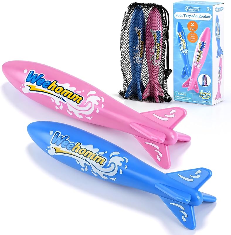 9'' Toy Torpedo for Pools Diving Toys, Kids Diving Torpedo - 2 Pack Swimming Pool Toys for Boys & Girls, Sinking Water Rocket Set for Pool Games, Bath Time, Summer Outdoor Fun