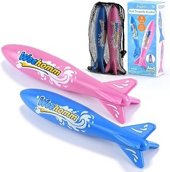WeeHomm 9 Toy Torpedo for Pools Diving Toys, Kids Diving Torpedo - 2 Pack Swimming Pool Toys for Boys & Girls, Sinking Water Rocket Set for Pool Games, Bath Time, Summer Outdoor Fun