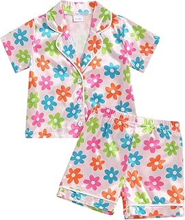 Toddler Pajamas Baby Girl Boy Summer Butterfly/Fruit Print Silk Pjs Sleepwear Nightwear Loungewear Pj Set