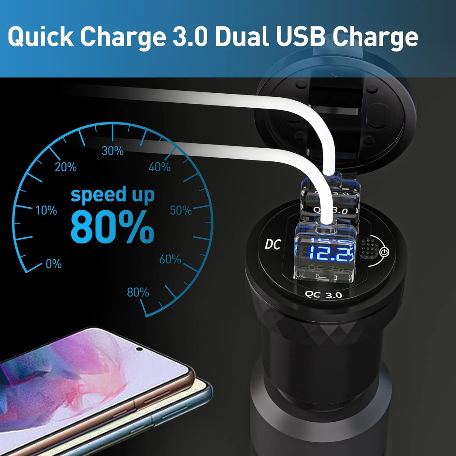 Motorcycle DIN/Hella USB Charger (NOT for Car Cigarette Socket) – Dual USB-A QC3.0 18W Waterproof Charger w/Switch & Voltmeter for BMW Ducati Triumph - Image 2