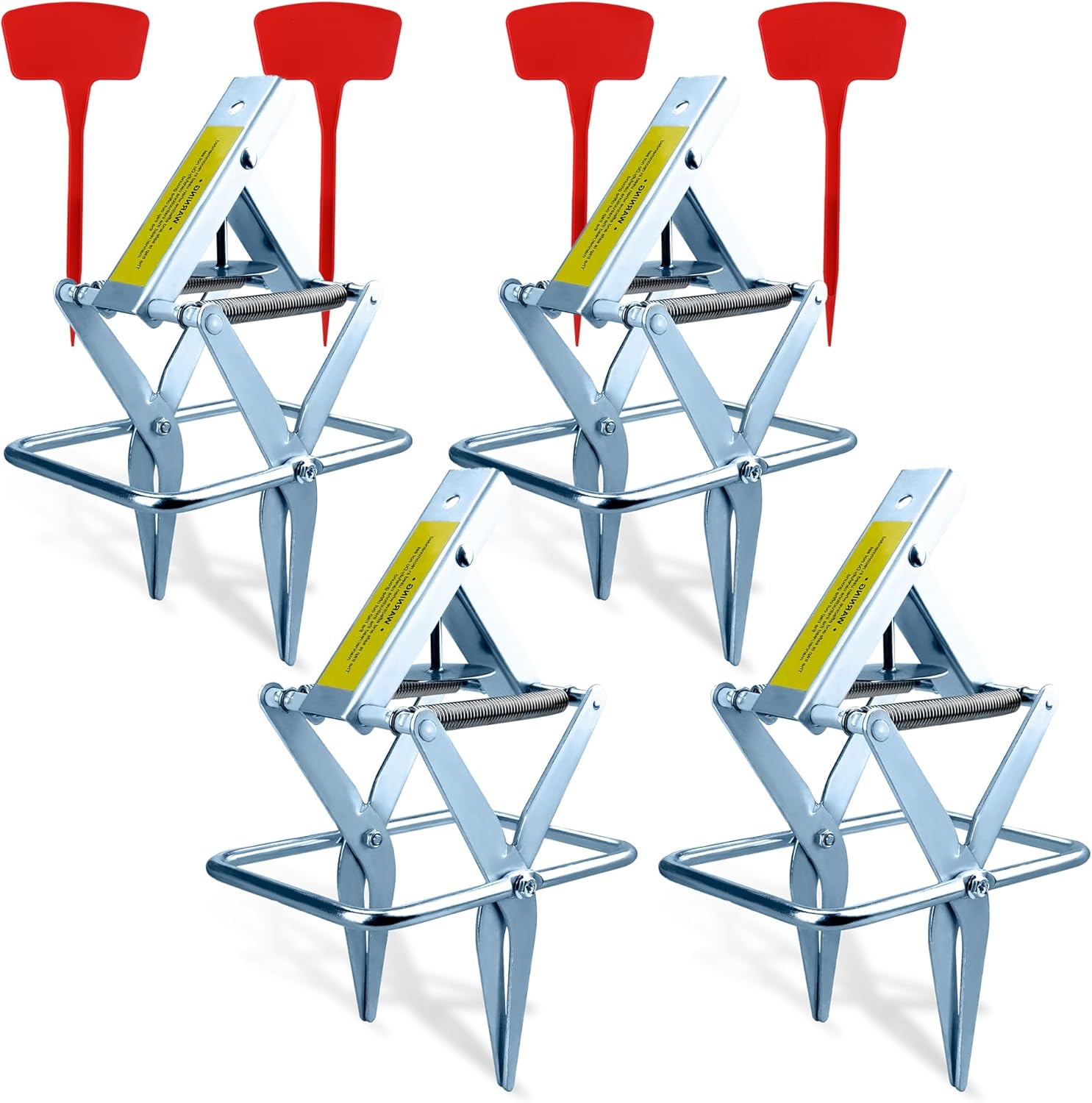 Metal Mole Trap with Spring-Loaded Mechanism, Mole Trap Killer, mole Traps That Kill Best,4-Pack Red Markers