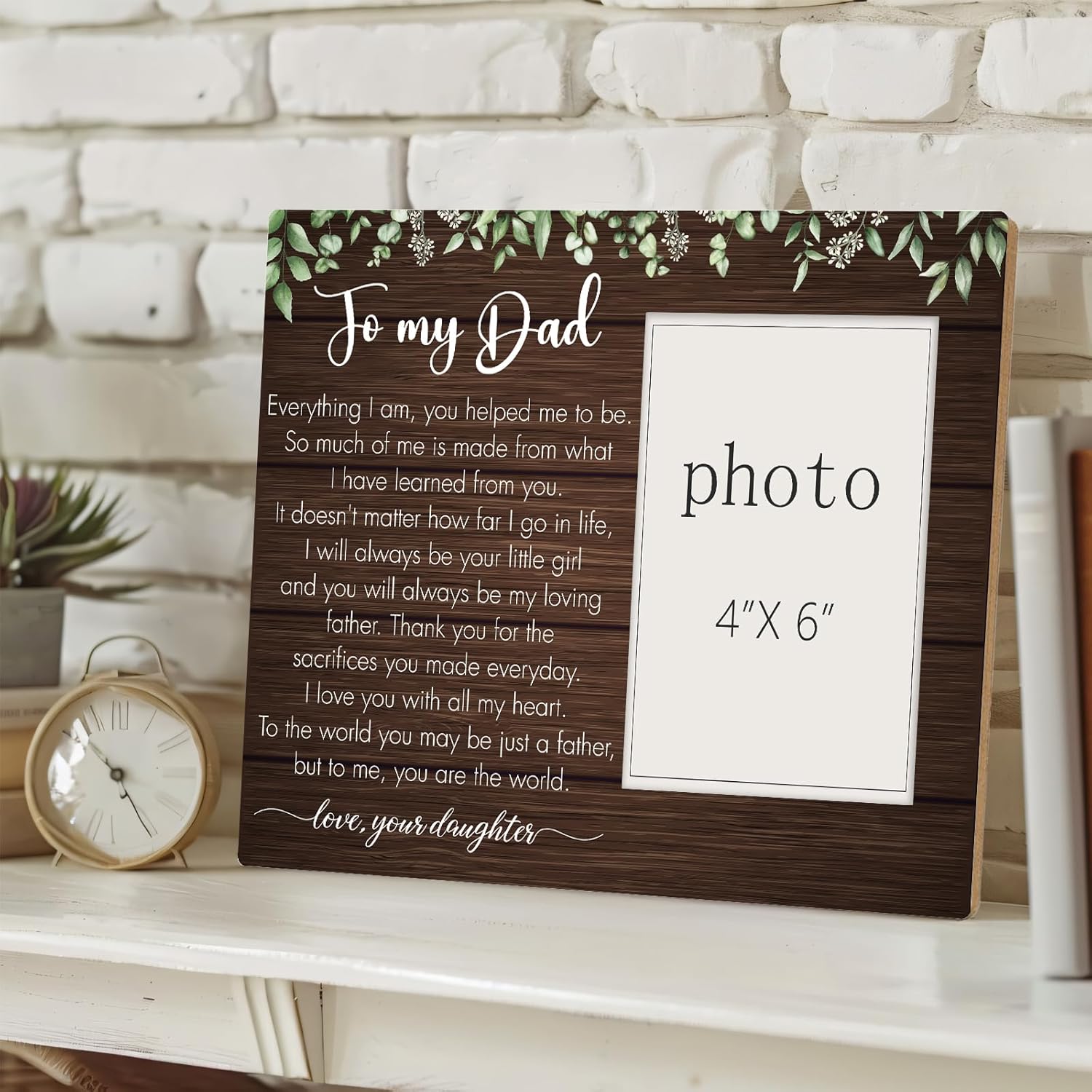 To My Dad Wooden Picture Frame Gift from Daughter, Wooden Photo Frame Dad Gifts for Father's Day Birthday, Thoughtful Dad Gift Ideas for Christmas, Tabletop Wall Display (4x6 Inch Photo) - Image 6