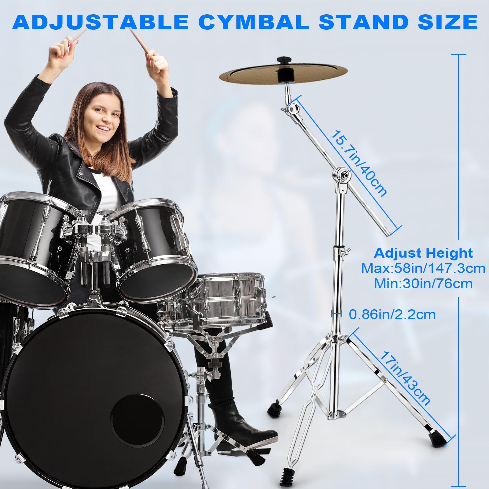 Beckenständer, Standard-Beckenständer, verstellbar, 76,2 cm - 147,3 cm, Ride- und Crash-Beckenständer, 2 Stück