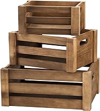 Lawei Set of 3 Wood Nesting Storage Crates with Handle, Rustic Decorative Wooden Crates Distressed Crates Storage Container for Storage Display Decoration
