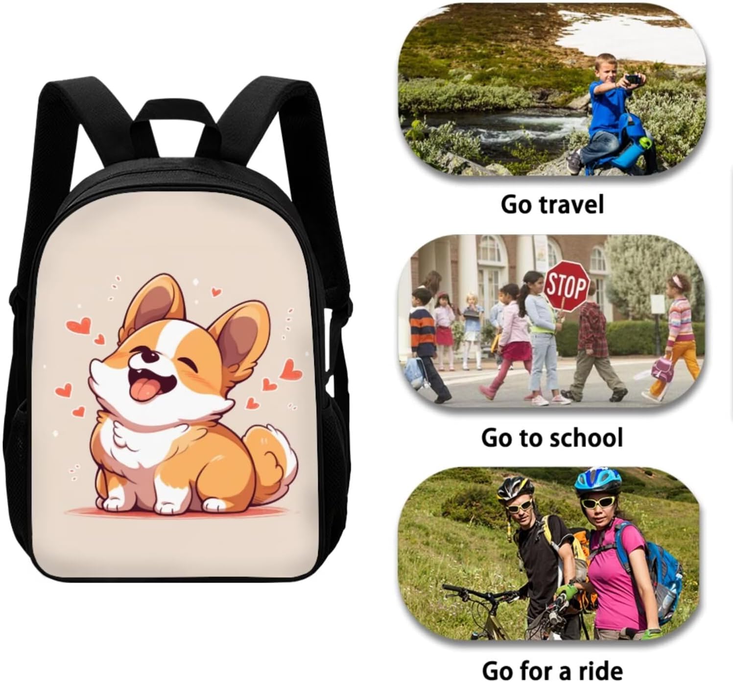 Ystardream Smile Corgi Backpack and Lunch Bag Set for Kids School Bags - Middle Elementary to Teen Girls - Includes Pencil Case and Water Bottle Sleeve