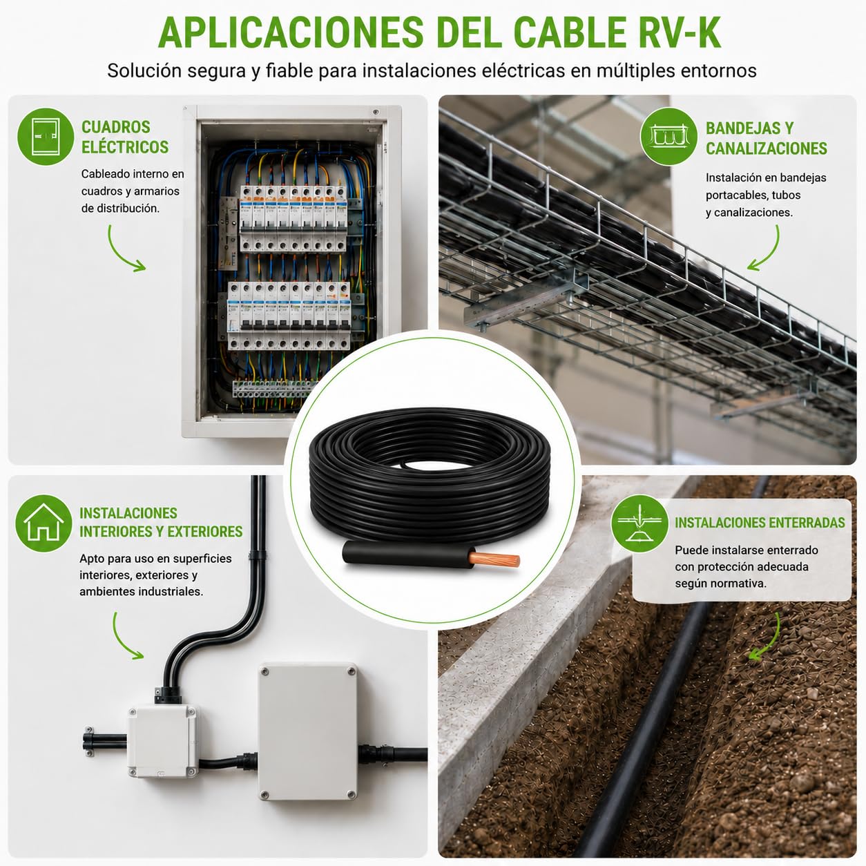 Cable RV-K 1x10mm 0.6/1kV 25 Metros - Cable RVK Unipolar Negro Alta Seccion Acometida Industrial y Fotovoltaica