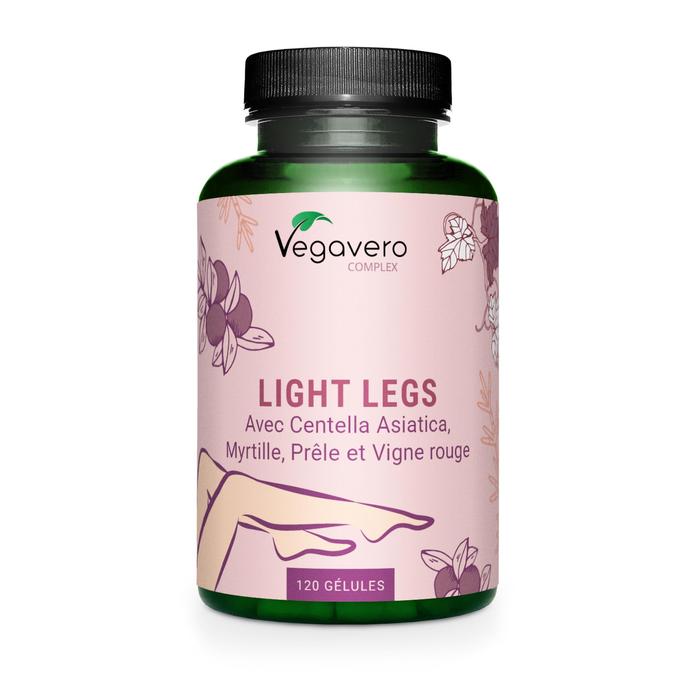 Circulation Sanguine | Jambes Lourdes et Gonflées | Vegavero® | 120 Gélules | Avec Vigne Rouge, Prêle des Champs, Petit Houx, Gotu Kola et Myrtille | 100% Naturel | Vegan