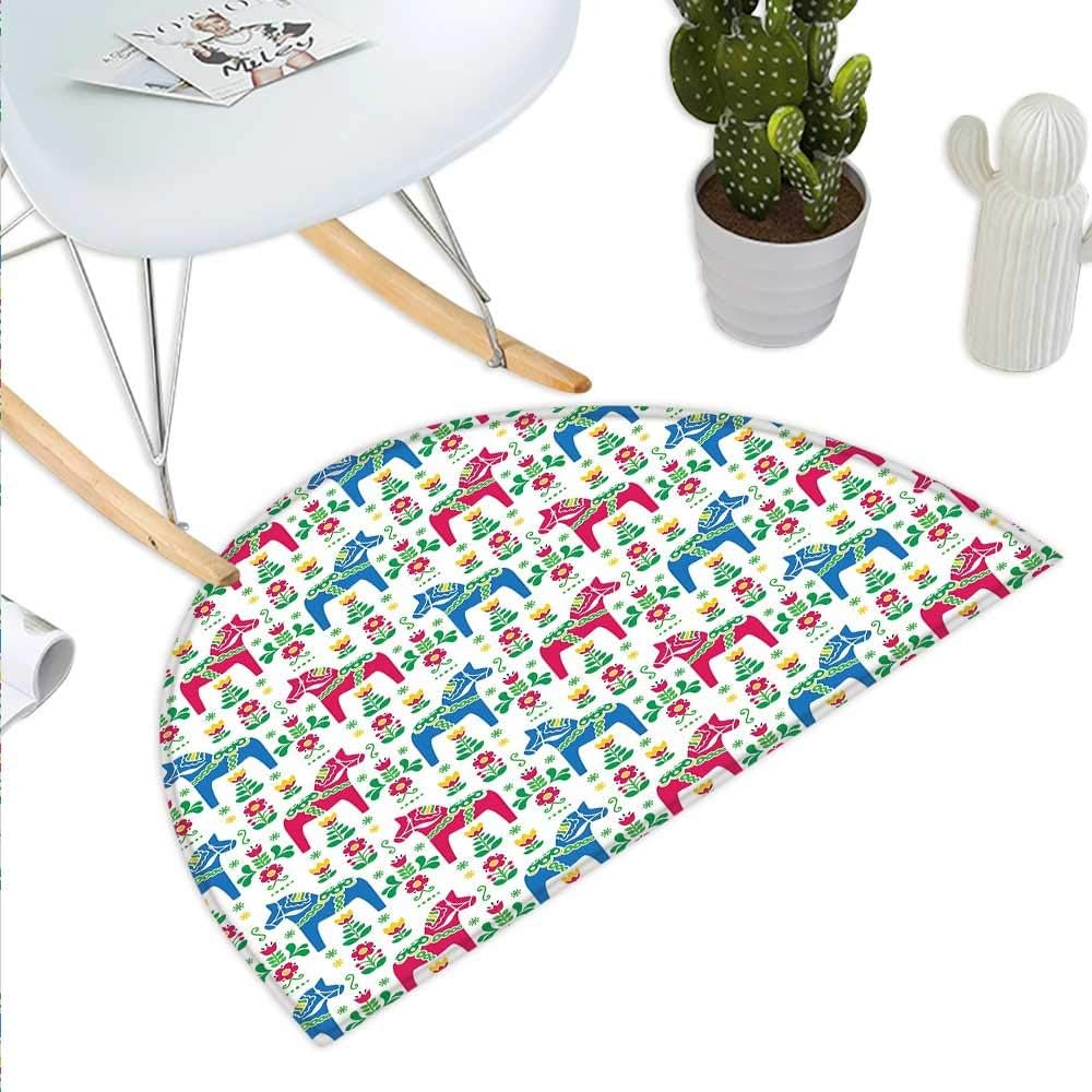 Horses Semicircle Doormat Traditional Swedish Dalecarlian