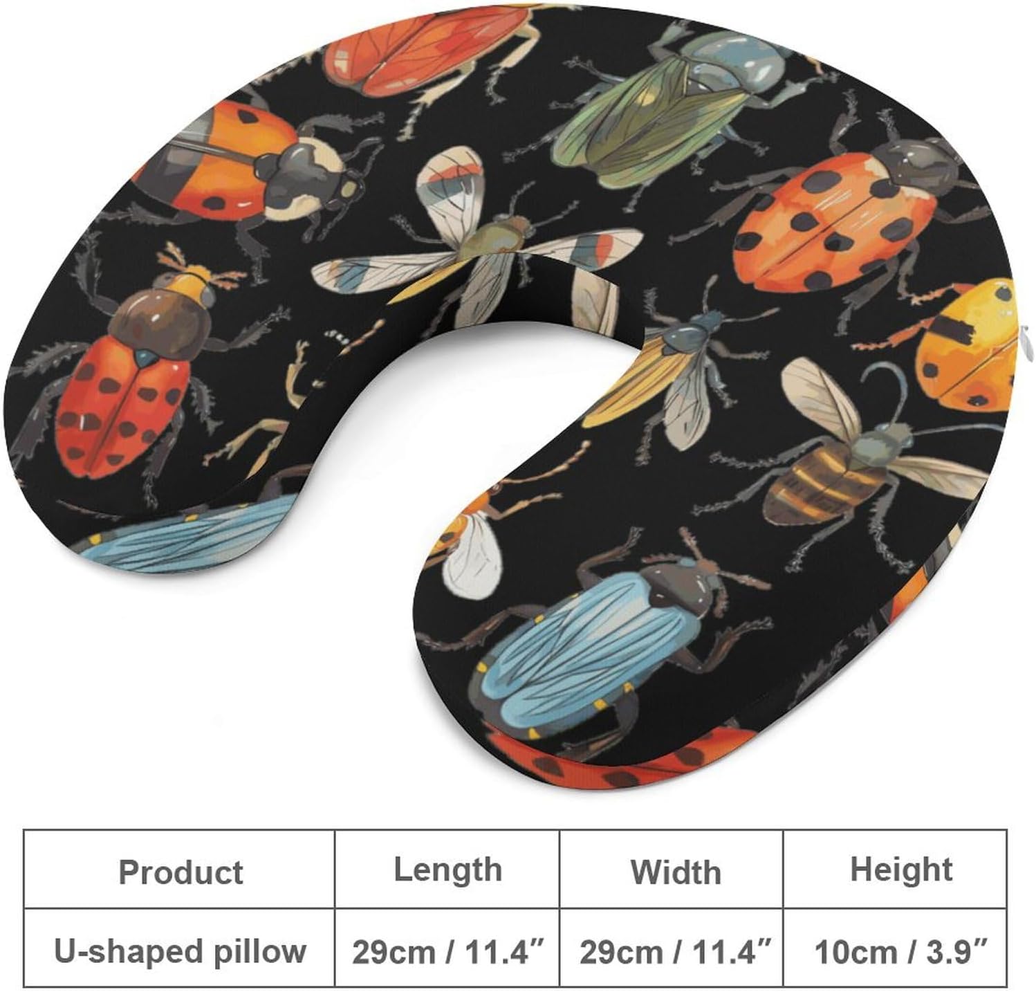 Insects Animals Funny Travel Pillow U Shaped Memory Foam Neck Pillows Portable for Flight Car Home Office