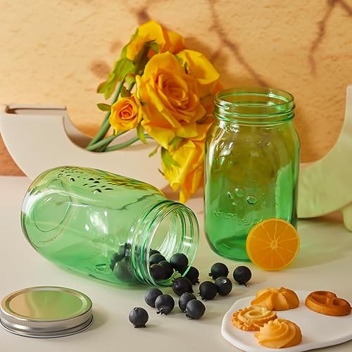 Miniatura 4 de Yinder Paquete de 6 tarros Mason de 32 onzas con tapas de boca ancha, tarros de vidrio de colores para almacenamiento, conservas, fermentación,