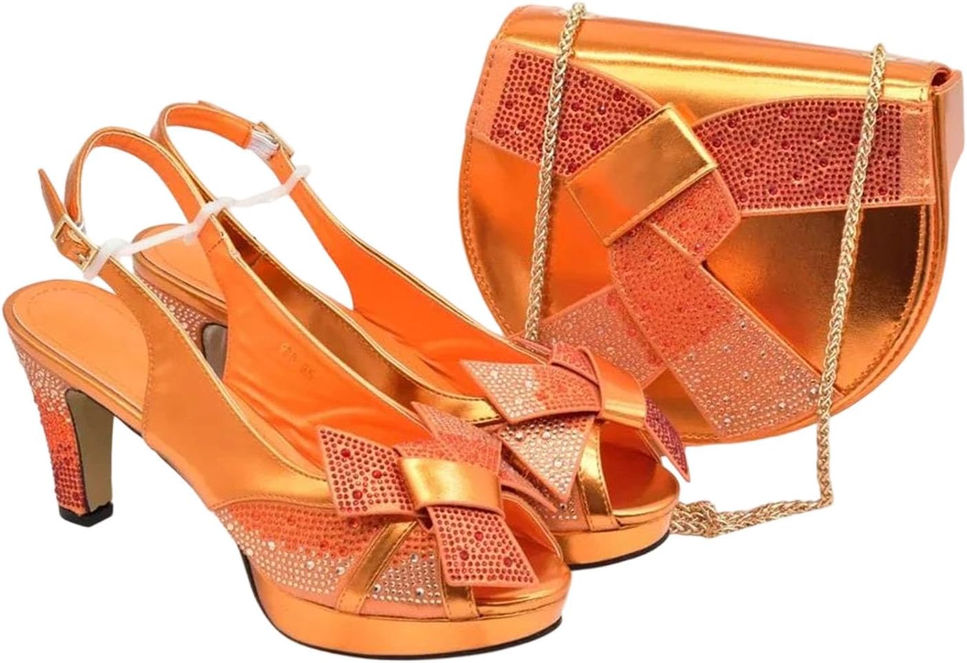 Womens Nigerian Italian Shoes Bag Set Rhinestone PeepToe Heels