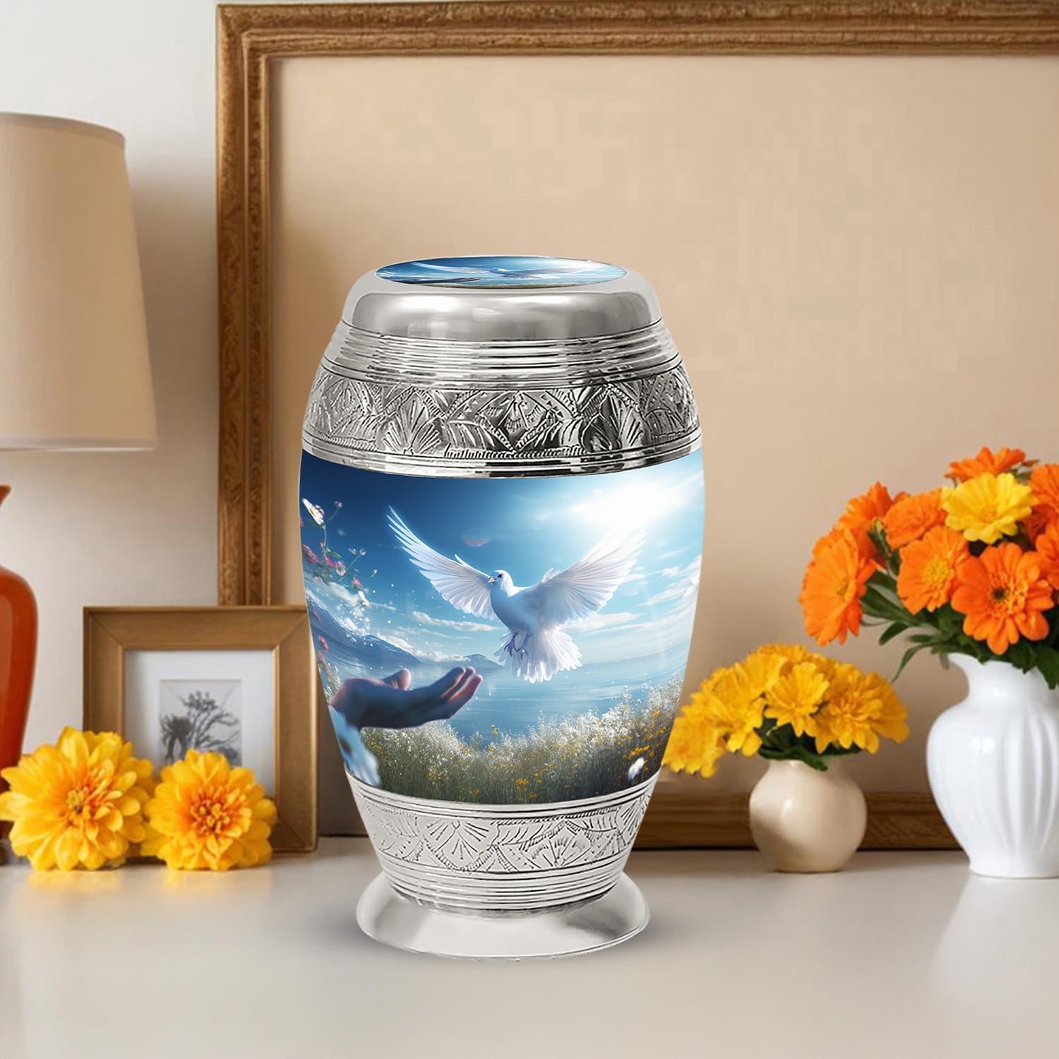 White Dove Urns for Human Ashes - Blue Cremation Urns for Human Ashes Adult Male - Dove Urn for Adult Mom and Dad - Large Decorative Urn for Handmade 10inch and 200 Cubic Inches