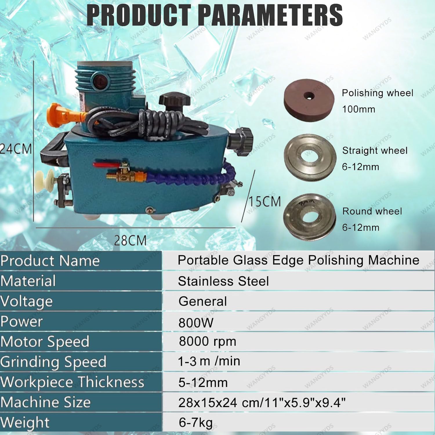 850W 8000r/Min Portable Small Glass Edger, Glass Grinder Electric Glass Edging Machine, Portable Glass Edger Straight Round Bevel Edge Edge Grinder for Marble Stone Tile 28×15×24cm Blue