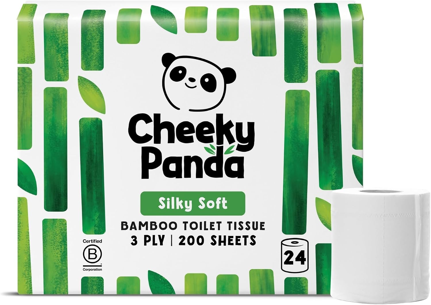 The Cheeky Panda Carta Igienica Bamboo | 24 x Rotoli Carta Igienica 3 Veli | 200 Soffici Fogli | Biodegradabile ed Ecológico | Senza plastica